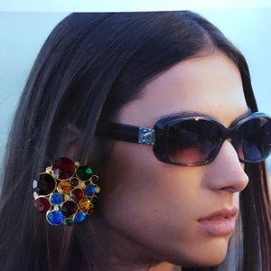 Vintage Colorful Stone Goldtone large earrings